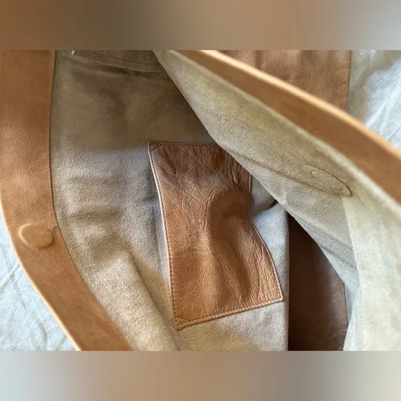 Marie Turner  Tan Leather Paper Bag Lunch Clutch Bag - Picture 7 of 11